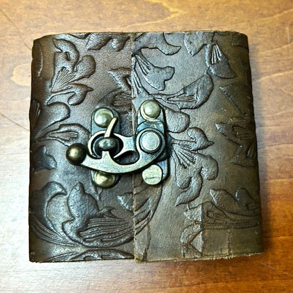 Mini Leather Journal Embossed Floral Notebook Vintage Pocket Sketchbook Brass La